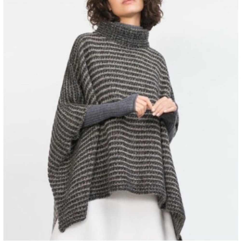 Zara Knit Made in Italy Striped Poncho